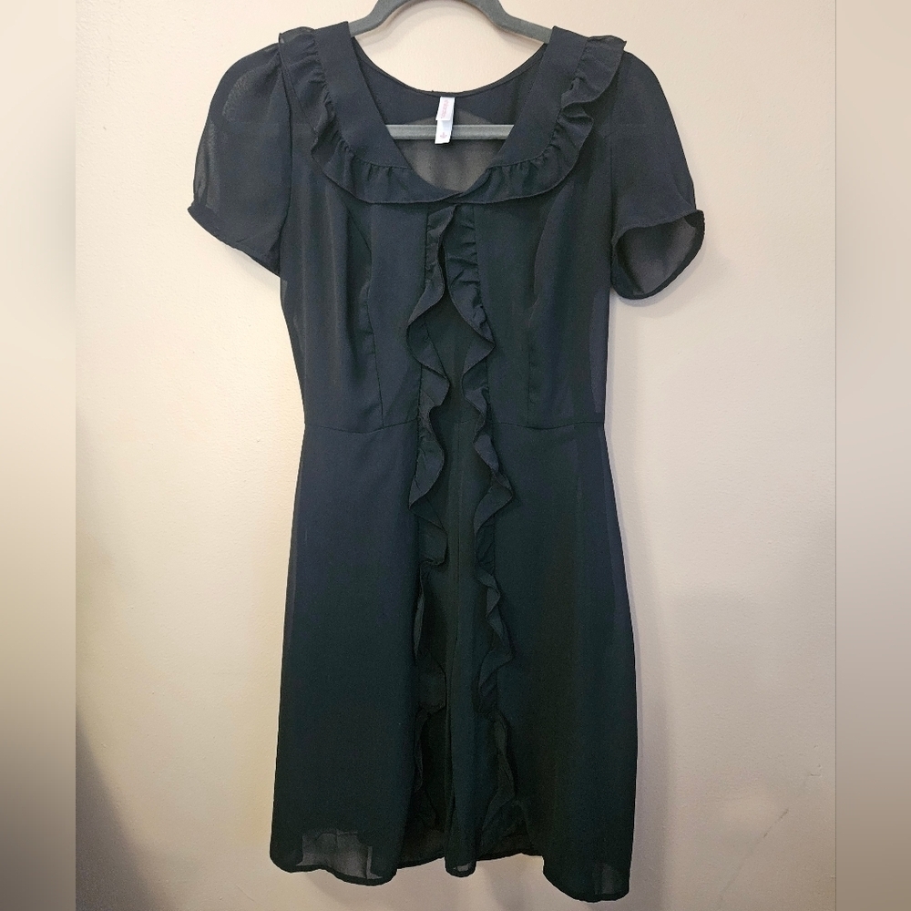 Xhilaration Women's Size S Black Dress Ruffles Short Sleeve Wednesday